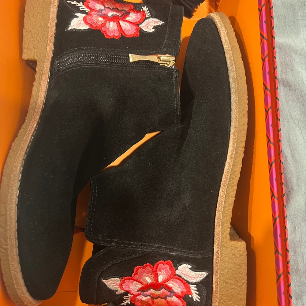 Kate Spade Bellville Floral Embroidered Suede Black Booties - Size 6.5